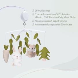 COTTONBEBE Mobile baby, baby music box with 35 music, adjustable volume, easy to install, stops automatically after 30 minutes, perfect gift for boys and girls (forest)