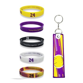 PROQORIFY Kebe-Bryant Silicone-Bracelet MVP-Keychain Team-Pendant, #24 Manba-Signature Rubber Wristbands for Men, Basketball Decoration Wristbands Sports Accessories Kb Fans Gifts for Boys (7-Pack)