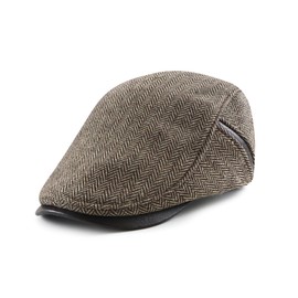 YAMEE Flat Hat Winter Men's Inner Lining Plush Warm Breathable Beret Hat Men with Adjustable Buckle Winter Hat Men's Stylish Simple Beret Unisex Vintage Classic Cabbie Cap, coffee