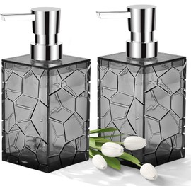 Hand Soap Dispenser Set, Clear Acrylic Plastic Liquid Pump Bottles, Refillable Lotion Dispenser for Bathroom Decoration, Kitchen, College Dorm, Grey, Pack of 2