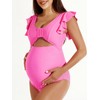 Summer Mae Ribbed Maternity Swimsuit Cutout One Piece Ruffle Sleeve