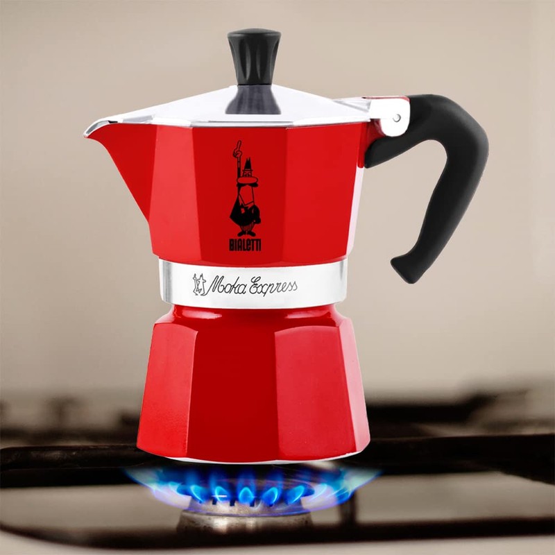 Bialetti Moka Express Red Caffettiera in Alluminio, 1 Tazza, Rosso,30
