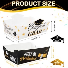 Caoekego 24Pcs 2025 Graduation Disposable Paper Food Trays for Congrats Grad Class Of 2025 Graduation Party Supplies