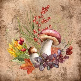 20 Napkins Boletus and Autumn Fruits Mushrooms Berries Leaves Autumn Table Decoration Decoupage Decoupage 33 x 33 cm