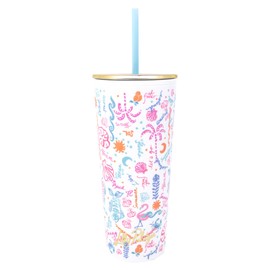 Lilly Pulitzer Double Wall Tumbler with Lid and Reusable Straw, Insulated Travel Cup Holds 24 Ounces (Summer Serenade)