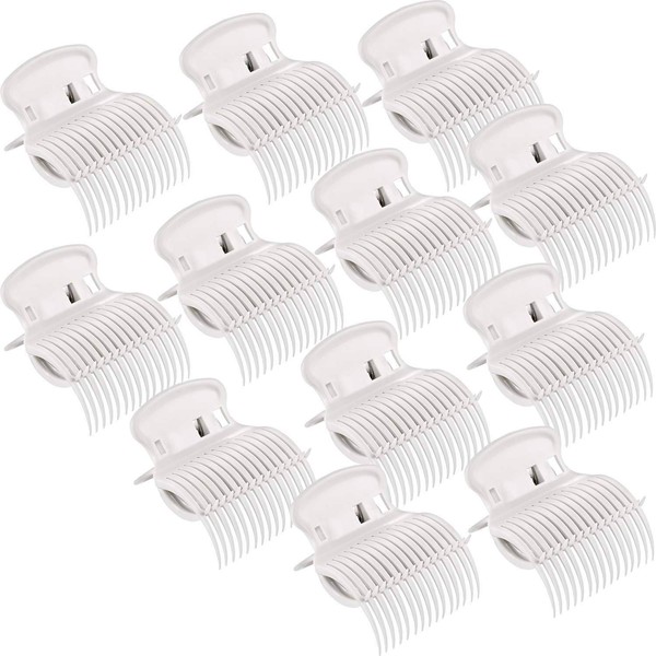 POFET Pack of 12 Hot Roller Clips, Hair Rollers, Claw Clips, Replacement Roller Clips, for Women, Girls, Hair Section Styling, White