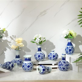 Dandat 8 Pcs Chinoiserie Bud Vases Small Blue and White Flower Porcelain Vase Ceramic Vintage Floral Chinese Vase Set for Home Dining Room Living Room Shelf Table Centerpieces Decor(Elegant)