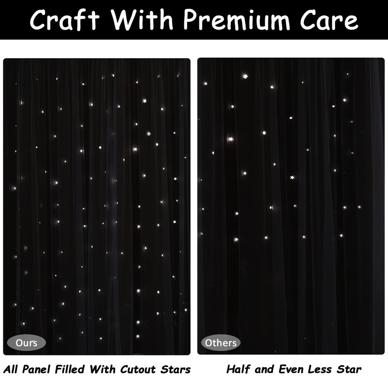 Kinryb Black Star Cutout Blackout Curtains Double Layer Curtains with