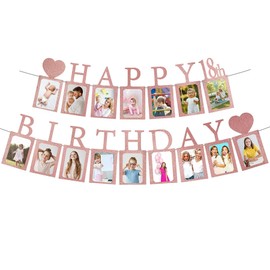 Umimiss DIY Rose Gold Sweet 18 Birthday Party Photo Card Frames - Pink Happy 18th Birthday Banner, Sweet Sixteen Banner for Girls, 18th Birthdays Decorations, Girls Bedroom Decorations Rose Gold