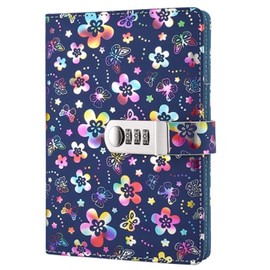 PU Leather Diary with Lock, A5 Size Diary with Combination Lock Digital Password Journal Locking Journal Diary (Multicolor)