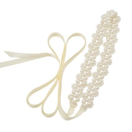 Cinturón de novia de perlas hecho a mano con abalorio y perlas, para vestido de boda, dama de honor, flor Gril, Marfil, 106.3x0.98 inches