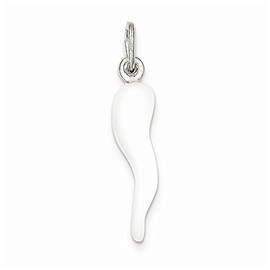 Sterling Silver White Enamel Italian Horn Pendant Fine Jewelry Gift For Her For Women