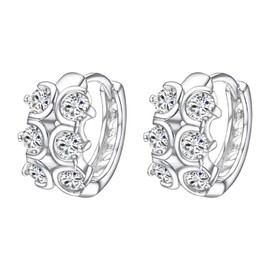 JOLCHIF Cubic Zirconia Hoop Earrings Small Gold-Plated Earrings Women's Glitter Statement Earrings Rings Fashion Jewellery Girls, White gold plated, Cubic Zirconia