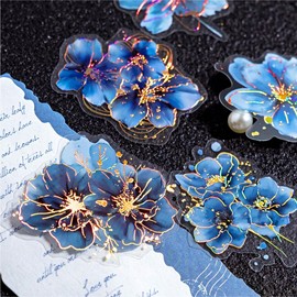 120pcs Watercolor Flower Gold Foiled Stickers Set - 6 Packs Holographic Glitter Floral Sticker Aesthetic Decal for Scrapbooking Junk Journal Planners Card Making Art Craft Project Phone Laptop