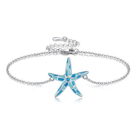 VENACOLY Starfish Bracelet 925 Sterling Silver Blue Starfish Bracelet Ocean Jewellery for Women
