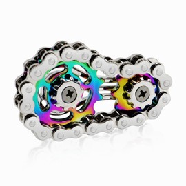 Metal Fidget Toy, Bicycle Chain Fidget Toy with 2 Gears, Anxiety Relief Finger Toy Gadgets for Adults (Silver + Colour)