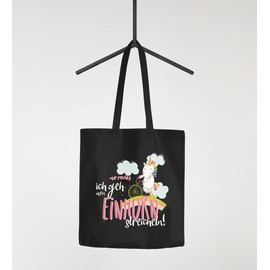 Moonworks® Jute Bag Cotton Bag Unicorn Mir reichts ich geh mein Einhorn streicheln Saying Fabric Bag Moonworks® Black 2 Long Handles