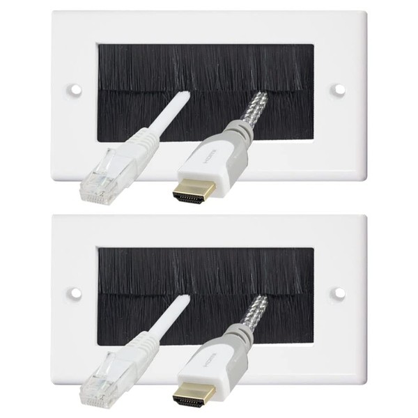 Auline Black Brush White Surround Double Twin 2 Gang Wall Outlet Cable Entry Plate Tidy Mount Face Plate Wall Plate (2)