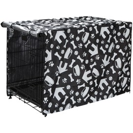 kefit Dog Crate Cover 42 inch, Kennel Cover Fit for Dog Crate, Black/Paw