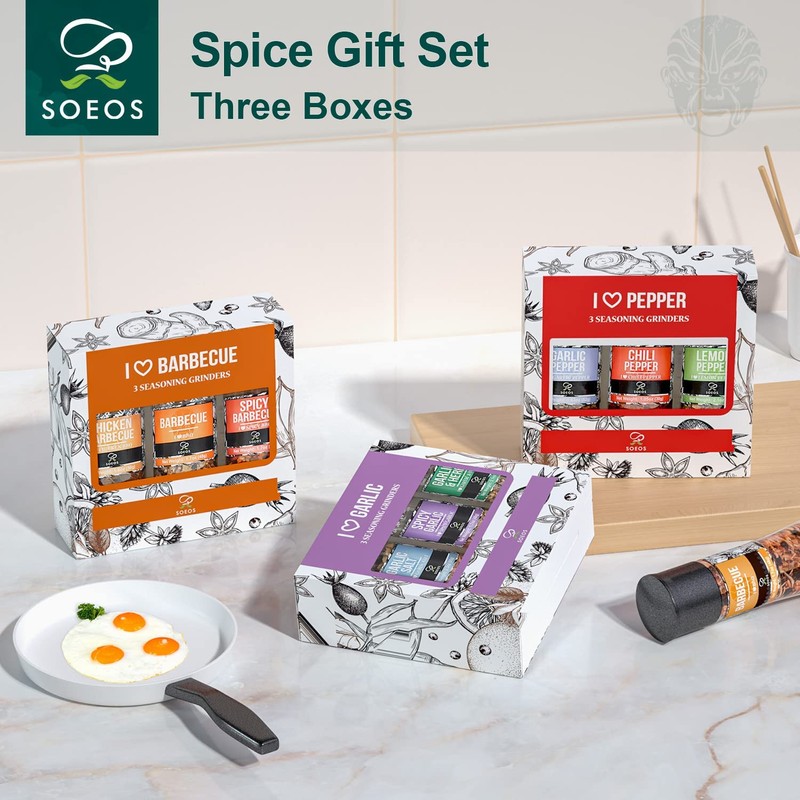 Soeos Spice Seasoning Set of 9 Individual Spice Grinder, Pure