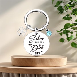 EFNHJF5 Gifts for women men, lucky charm key ring gifts - Schön, dass es Dich gibt, double-sided with engraving, thank you gifts, gifts for Christmas, birthday, blue
