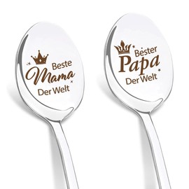 Edelstahl Löffel mit Gravur – Kaffeelöffel Geschenke für Mama Papa Geschenke– Weihnachts, Geburtstagsgeschenk, Ostergeschenk mit Geschenkbox