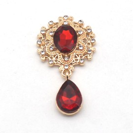 3PCS 25x45mm Alloy Brooch Buttons Rhombic Pendant Metal Rhinestone Buttons for DIY Ornaments Clothing Decoration Accessories (Red)