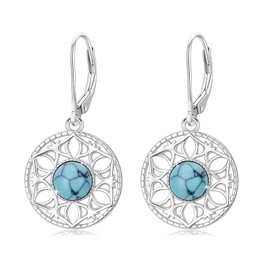 Vintage Turquoise Dangle Earrings for Women, 925 Sterling Silver Western Boho Jewelry Turquoise Earrings, Symbol of Good Luck Jewelry Gift for Her, One Size, Sterling Silver, Turquoise