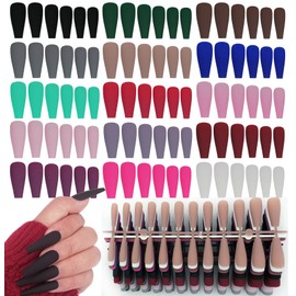 LoveOurHome 360pc Christmas Matte Coffin Press on Nails Long Black Fake Nails Press ons False Nails Full Cover Coffin Nail Tips Long Artificial Fingernails Presson on Manicure for Women Girls