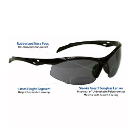 Unbranded +2.5 Diopter Bifocal Safety Glasses: Smoke Grey Lenses