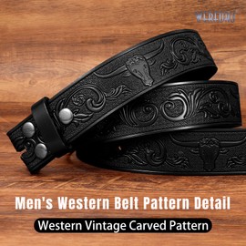 WERFORU Men's Faux Leather Belt Strap without Buckle Western Replacement Belt Strap with Snap on Buckle for Jeans 1.5" Wide