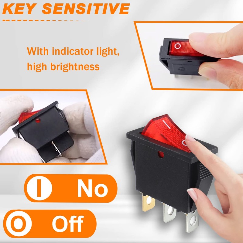 HUAREW Pack of 5 Rocker Switch Illuminated Red ON/OFF SPST