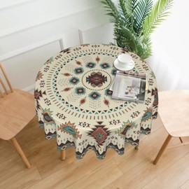 Giwawa - Mantel redondo azteca del suroeste de 60 pulgadas, diseño geométrico tribal étnico, estilo clásico, estilo círculo, estilo bohemio, lavable, para decoración de fiesta de comedor, cocina,