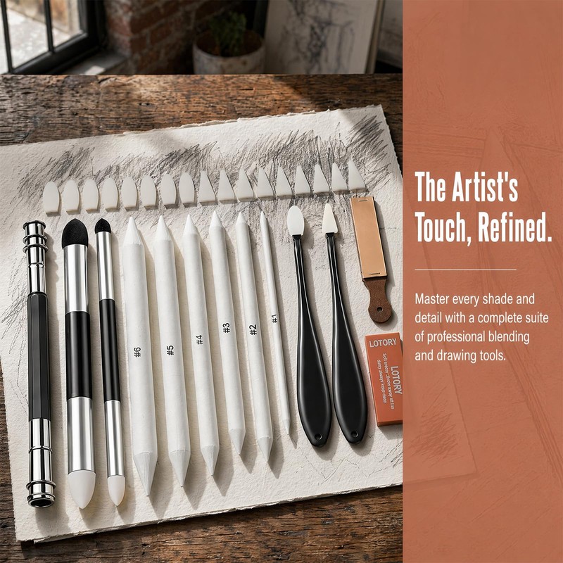 33 Pcs Blending Stumps Set, – with Sketching Pen, Sponge