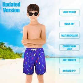 LUCOWEE Traje de baño para niños con forro calzones de compresión antirozaduras, pantalones cortos de natación elásticos UPF de secado rápido, Lightning Flash, X-Large