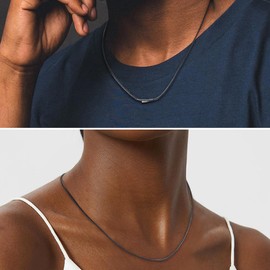 ChainsHouse Men's Black Waxed Braided Leather Pendant Necklace with Clasp Black Stainless Steel Width 2mm/3mm Length 40cm-75cm Genuine Women Chain Boys Chain, Leather