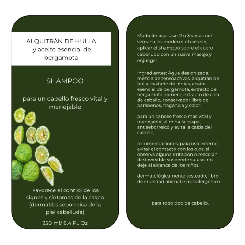 Shampoo Alquitrán De Hulla Y Aceite Esencial De Bergamota