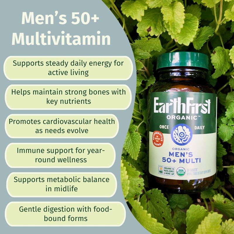 EarthFirst Organic Once Daily Multivitamin for Men 50+, 19 Vitamins