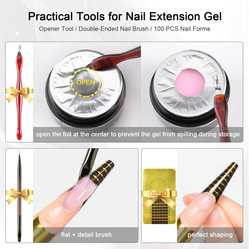 4 Colors Builder Gel Nail Kit, Polygel Extension with Forms