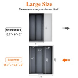 Bamboo Kitchen Tool Drawer Organizer Storage Black Cutlery Tray Expandable Silverware Drawer Divider Organizers Large Cooking Utensil Holder for Drawers Spoon Flatware Organizer Silverware Trays