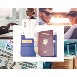 Ugozen Passport Wallet Passport Cover Protector Travel Document Bank Note Boarding Pass Credit Card Protector, blue, Casual
