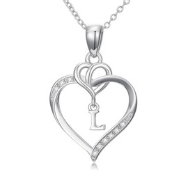 Diamond Letter L Necklace 925 Sterling Silver Lab Grown Diamond Infinity Heart Shaped L Initial Pendant Necklaces for Women Mom Wife, one size, Sterling Silver, Diamond