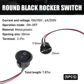 JUSTTOP 5 PCS Round Rocker Switch, 12 Volt DC On Off Round Dot Rocker Toggle Switch, 6A/250V 10A/125V AC Wired 2 Pin SPST Rocker Switch for Marine Automotive RV, Car Accessories