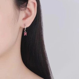 Hot Pink Drop Silver Hoop Earrings - 925 Sterling Silver Dangle Earrings for Women - Hypoallergenic - 2PCS