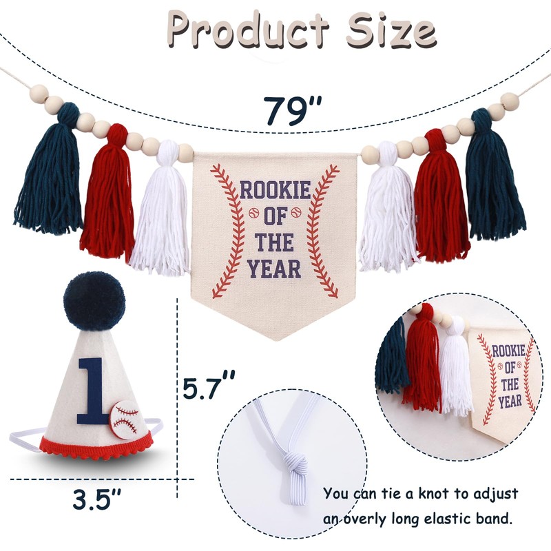 Rookie of the Year First Birthday Baseball High Chair Banner