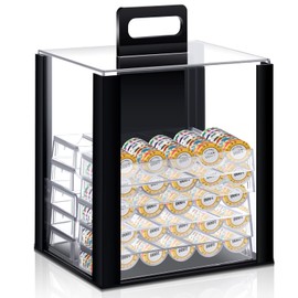 Hiboom 1 Pack Acrylic Poker Chip Case, 1000 Pcs Chips Capacity Chip Trays Set Including Carrier Acrylic Display Case and 10 Pcs Trays Racks Holder (Black)