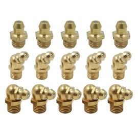Unifizz 15pcs M8x1.0 Brass Grease Nipple Fittings Kit for Car - Straight, 45°, 90° Angle