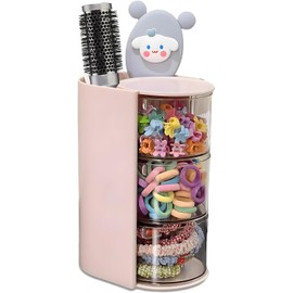 Organizador de Accesorios para el Cabello con Porta cepillos, Porta brochas de maquillaje giratorio para collares, aretes, pulseras, anillos, brochas de maquillaje, pinzas y accesorios capilares.