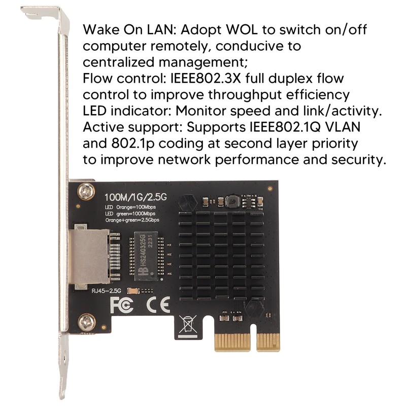 PCIe Ethernet Card 10 100 1000 2.5Gbps RJ45 Port Wake