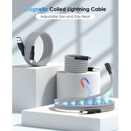 Magtame Magnetic Coiled Lightning Cable, 1M MFi Certified Phone Quick Charge, Tangle-Free Data Transfer Cable Braided Compatible with Phone 14 13 12 11 Pro XR XS X 8 Plus SE